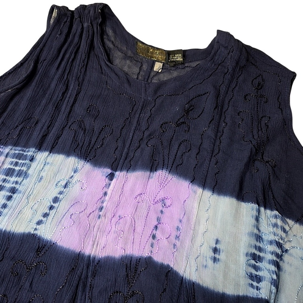 NuLuk Imports Tunic Top Womens 5X Blue Tie Dye Embroidered Sleeveless Boho